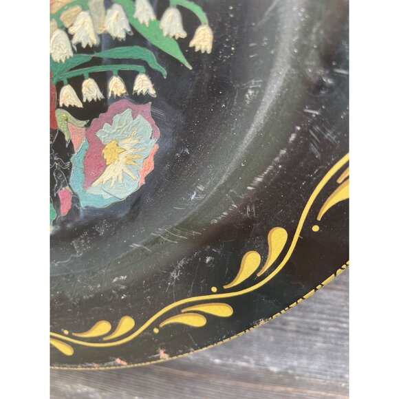 Antique 1930s Metal Toleware Hand Painted wall Plate Roses Flowers - Picture 6 of 16
